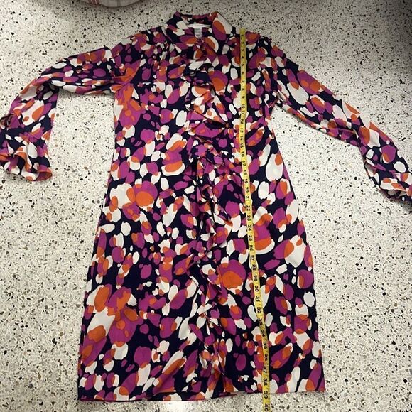 Diane Von Furstenburg DVF Manala pink print silk button up ruffle dress 4 - Picture 6 of 8